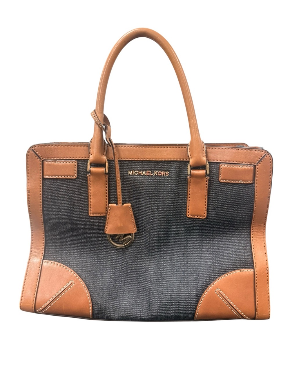 Michael Kors Denim Satchel with Tan Leather Trim